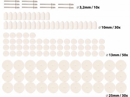 Kotúče leštiace filcové pre priamu brúsku, 120ks, Ø13-25mm, EXTOL CRAFT