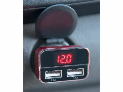 Nabíjačka USB do auta, 12-24V, výstup 5V/3,1A, 2xUSB, LCD, 12V/24V, 2xUSB (1A/5W, 3,4A/17W), LCD, úč