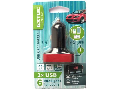 Nabíjačka USB do auta, 12-24V, výstup 5V/3,1A, 2xUSB, LCD, 12V/24V, 2xUSB (1A/5W, 3,4A/17W), LCD, úč