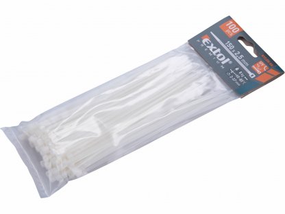 Pásky sťahovacie biele, 2,5x150mm, 100ks, Ø35mm, 8kg, nylon PA66, EXTOL PREMIUM