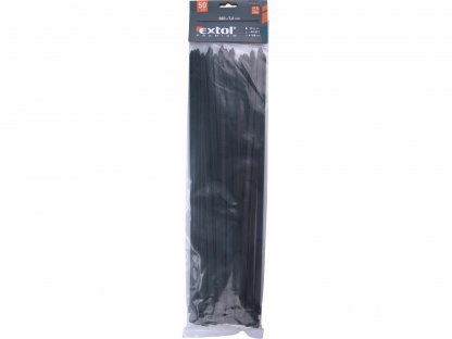 Pásky sťahovacie čierne, 7,6x380mm, 50ks, Ø100mm, 55kg, nylon PA66, EXTOL PREMIUM