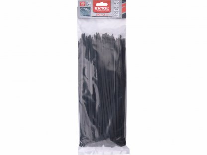 Pásky sťahovacie čierne, nízkoprofilový zámok, 4,6x280mm, 100ks, nylon PA66, EXTOL PREMIUM