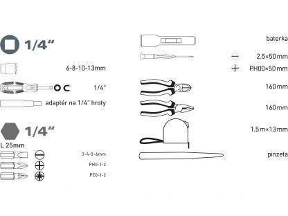 Sada náradia, 23-dielna sada, vyšívané textilné puzdro EXTOL LADY