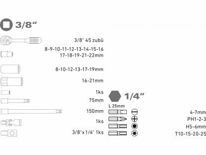 Sada nástrčných kľúčov, 39-dielna, EXTOL PREMIUM