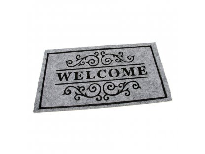 Šedá textilná vstupná rohož FLOMA Welcome - Deco - dĺžka 33 cm, šírka 58 cm, výška 0,3 cm