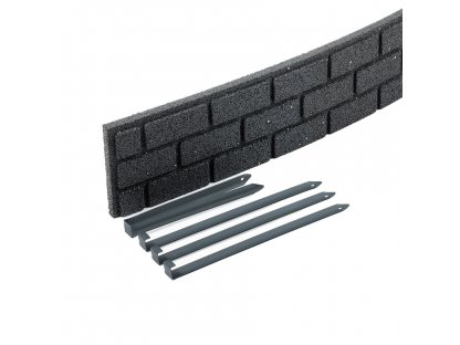 Sivý gumový záhradný obrubník FLOMA Bricks - 120 x 2 x 9 cm