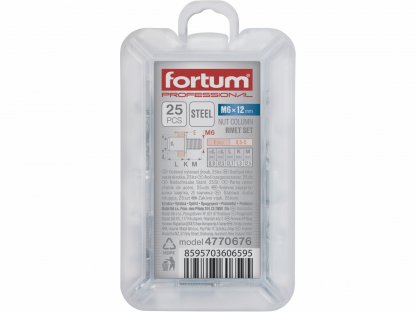 Skrutky nitovacie pozinkované, M6x12mm, 25ks, FORTUM