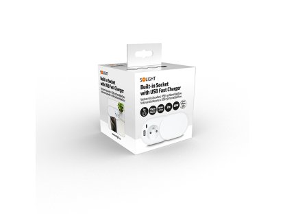 Solight 1z + USB A+C 20W PD vstavaná zásuvka s posuvným viečkom, 2m, matná biela