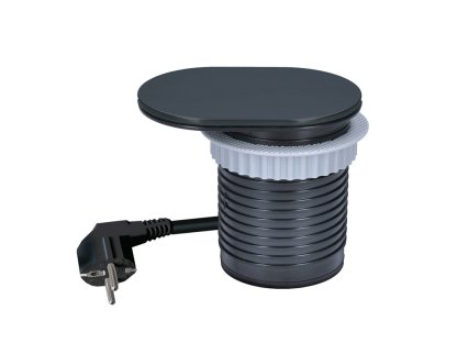 Solight 1z + USB A+C 20W PD vstavaná zásuvka s posuvným viečkom, 2m, matná čierna