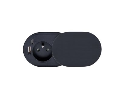 Solight 1z + USB A+C 20W PD vstavaná zásuvka s posuvným viečkom, 2m, matná čierna