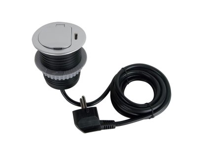 Solight 1z + USB-C 20W PD vstavaná zásuvka, 2m, strieborná