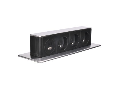 Solight 3z + USB A+C 20W PD výsuvný blok zásuviek, 2m, nerez oceľ