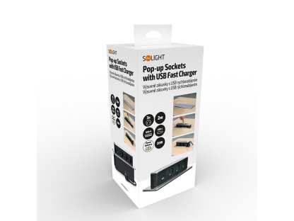 Solight 3z + USB A+C 20W PD výsuvný blok zásuviek, 2m, nerez oceľ