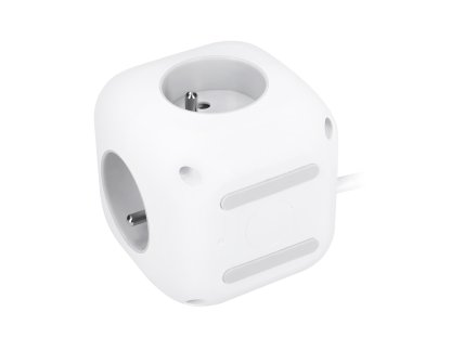 Solight 3z + USB A+C predlžovací prívod - kocka, 2m, 3 x 1mm2, biely, vypínač