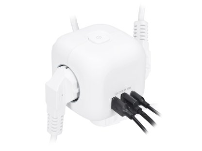 Solight 3z + USB A+C predlžovací prívod - kocka, 2m, 3 x 1mm2, biely, vypínač