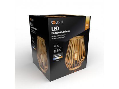 Solight bambusový lampáš s LED žiarovkou, teplá biela, 2x AA, 20cm