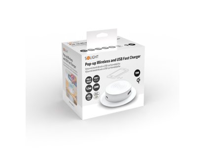 Solight bezdrôtová 15W + USB A+C 20W PD výsuvná nabíjačka, biela
