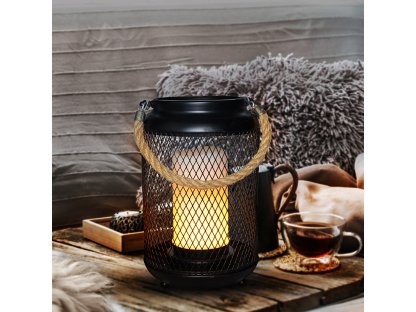 Solight kovový lampáš s LED sviečkou, teplá biela, 3xAA, čierna, 20cm