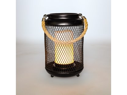 Solight kovový lampáš s LED sviečkou, teplá biela, 3xAA, čierna, 20cm