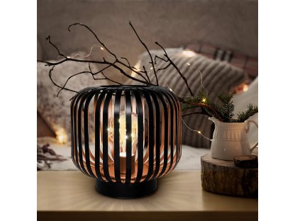 Solight kovový oválny lampáš so žiarovkou s micro LED, teplá biela, medená, 3xAA, 18cm