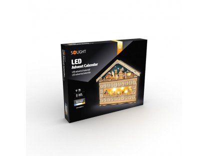 Solight LED adventný kalendár - horská chata,  10x LED, 50x40cm, 2x AA