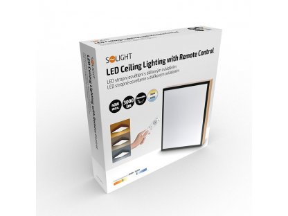 Solight LED ceiling lighting with remote control, square, wood decor, 3000lm, 40W, 45x45cm
