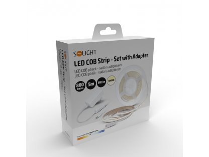 Solight LED COB pásik, sada s adaptérom, vypínač, 5m, 8W/m, 800lm/m, neutrálna biela