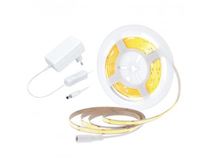 Solight LED COB pásik, sada s adaptérom, vypínač, 5m, 8W/m, 800lm/m, teplá biela