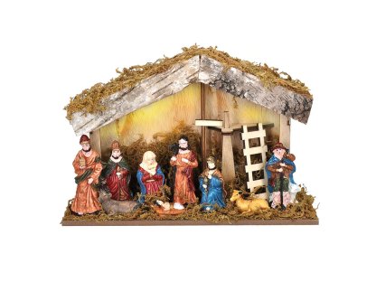 Solight LED drevený betlehem podsvietený, 26x17cm, 6x LED, 2x AA