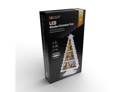 Solight LED drevený vianočný stromek s dekoráciami, 13x LED, biela, 53cm, 2x AA