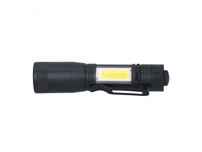 Solight LED kovové svietidlo 3W + COB, 150 + 60lm, AA, čierna