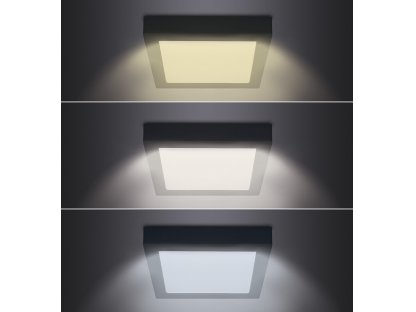 Solight LED mini panel CCT, prisazený, 12W, 900lm, 3000K, 4000K, 6000K, štvorcový, čierna farba