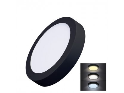 Solight LED mini panel CCT, prisazený, 18W, 1530lm, 3000K, 4000K, 6000K, okrúhly, čierna farba