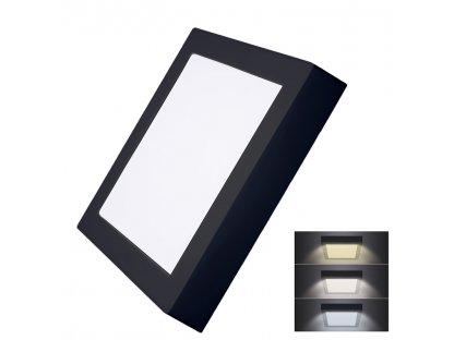 Solight LED mini panel CCT, prisazený, 18W, 1530lm, 3000K, 4000K, 6000K, štvorcový, čierna farba