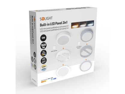 Solight LED mini panel kúpeľňový 2v1, 3CCT, podhľadový / prisadený, 12W, 1020lm, IP54, strieborna, okrúhly