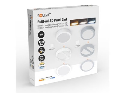 Solight LED mini panel kúpeľňový 2v1, 3CCT, podhľadový / prisadený, 18W, 1530lm, IP54, strieborna, okrúhly