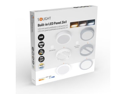 Solight LED mini panel kúpeľňový 2v1, 3CCT, podhľadový / prisadený, 24W, 2040lm, IP54, strieborna, okrúhly