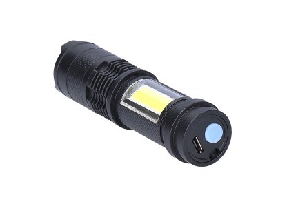 Solight LED nabíjacie vreckové svietidlo so zoomom, 100lm + 70lm, Li-Ion, USB, čierna