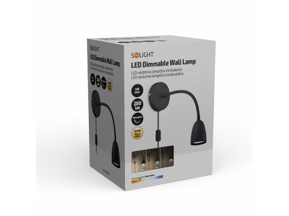 Solight LED nástenná lampička, stmievateľná, 4W, 280lm, 3000K, čierna