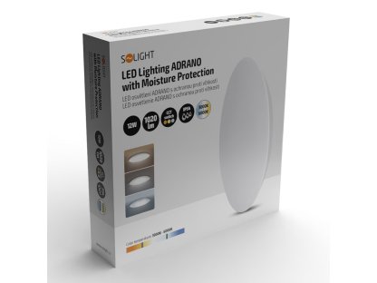 Solight LED osvetlenie Adrano s ochranou proti vlhkosti, IP54, 12W, 1020lm, 3CCT, 23cm