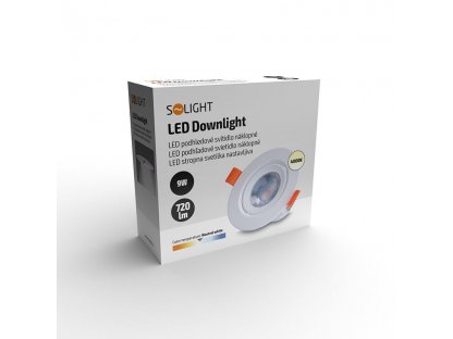 Solight LED podhľadové svietidlo bodové, 9W, 720lm, 4000K, okrúhle, biele