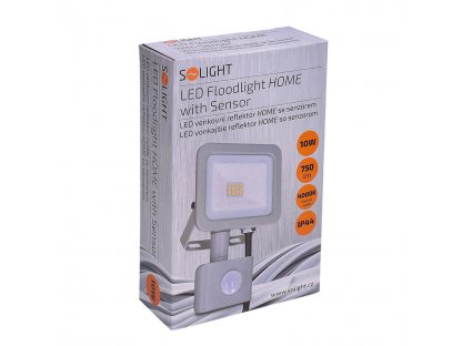 Solight LED reflektor Home so senzorom, 10W, 750lm, 4000K, IP44, sivý