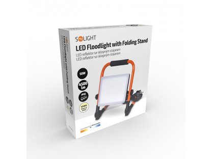 Solight LED reflektor so sklopným stojanom, 50W, 4500lm, 4000K, kábel so zástrčkou, IP65