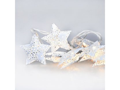 Solight LED reťaz vianočné hviezdy, kovové, biele, 10LED, 1m, 2x AA, IP20