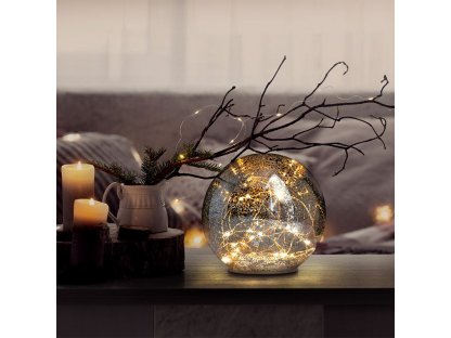 Solight LED sklenená vianočná guľa, 20LED, medená štruktúra, 3x AAA