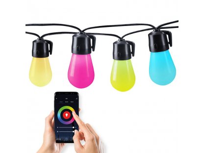 Solight LED smart vonkajšia reťaz s RGB žiarovkami, bluetooth, 15 žiaroviek, 14m+6m, 10W