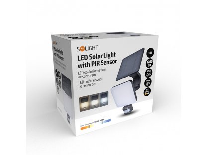 Solight LED solárne svetlo so senzorom, 11W, 1200lm, 3CCT, Li-Ion, čierna