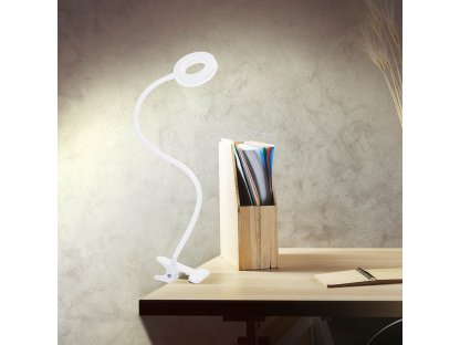 Solight LED stmievateľná stolná lampička s klipom biela, 300lm, nastaviteľná teplota svetla, USB