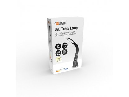 Solight LED stolná lampička s displayom, 6W, 4100K, koža, čierna