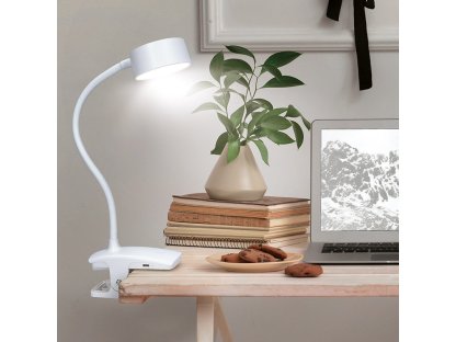 Solight LED stolná nabíjacia lampička, 2W, 210lm, 3CCT, biela, clip